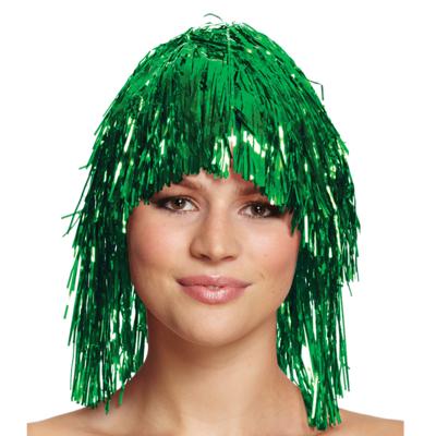 Tinsel/folie carnaval verkleed pruik - volwassenen - groen - disco/eighties - glitter