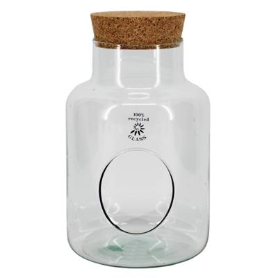 Bela Arte Sierfles terrarium met kurk dop - D17 x H25 cm - transparant glas - met gat