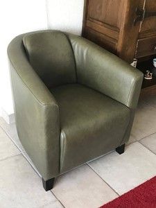 Leren fauteuil met houten poten - groen leer - Echt leer, Landelijk, ontdek de vele Leersoorten en Kleuren bij ShopX