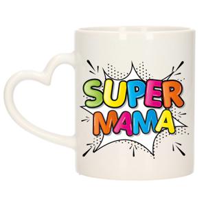 Cadeau koffie/thee mok voor mama - wit - super mama - hartjes oor - 300 ml - Moederdag