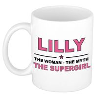 Naam cadeau mok/ beker Lilly The woman, The myth the supergirl 300 ml - Naam mokken