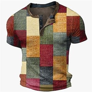 Voor heren Wafel Henley-shirt Grafisch Kleurenblok Geruit Henley Kleding 3D-afdrukken Buiten Straat Korte mouw nappi Modieus Ontwerper Basic Casual Lightinthebox