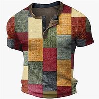 Voor heren Wafel Henley-shirt Grafisch Kleurenblok Geruit Henley Kleding 3D-afdrukken Buiten Straat Korte mouw nappi Modieus Ontwerper Basic Casual Lightinthebox - thumbnail