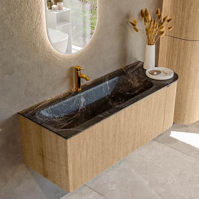 Badmeubel Mondiaz Kurve-Dlux | 125 cm | Meubelkleur Oak | Wastafelkleur Lava | Solid surface | Links spoelbak | 1 kraangat