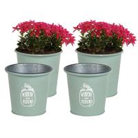 Plantenpot/bloempot voor buiten - 4x - zink - jadegroen - D14 x H13 cm