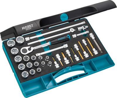 HAZET Dopsleutelset 885N - 3/8 inch (10 mm) vierkant hol - Buiten-zeskant-tractieprofiel, Binnen-zeskant-profiel, Kruiskop profiel PH, Sleufprofiel -