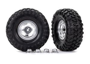 Traxxas Tires & wheels, assembled, glued (2.2' satin chrome wheels, Canyon Trail 5.3 x 2.2' tires) (2)/ center caps (2)/ decal sheet (TRX-8159)