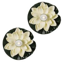 2x waterlelie met led-licht - wit - d13 cm - kunststof - drijvend - werkt op batterijen