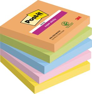 Post-it Super Sticky notes Boost, 90 vel, ft 76 x 76 mm, geassorteerde kleuren, pak van 5 blokken