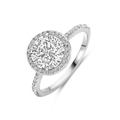 Gerhodineerde 925 Zilveren Ring met Zirkonia - 10,5 mm Breed