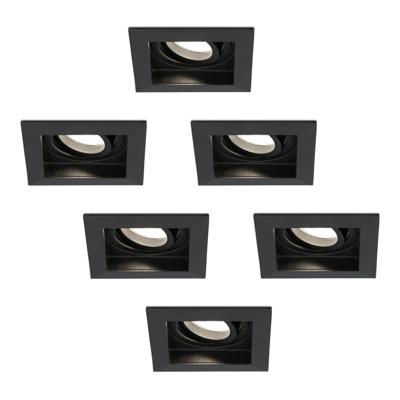 Set van 6 Durham vierkante LED inbouwspots - 5 Watt 400 lumen - 4000K neutraal wit - GU10 - Dimbaar Kantelbaar - Voor binnen - Zwart