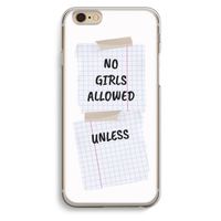 No Girls Allowed Unless: iPhone 6 / 6S Transparant Hoesje No Girls Allowed Unless: iPhone 6 / 6S Transparant Hoesje