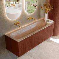 Badmeubel Mondiaz Kurve-Dlux | 145 cm | Meubelkleur Ruby | Wastafelkleur Saba | Solid surface | Wasbak linker zijde spoelbak | Zonder kraangat(en)