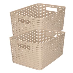 4x stuks rotan gevlochten opbergmand/opbergbox kunststof - Taupe - 22 x 33 x 16 cm