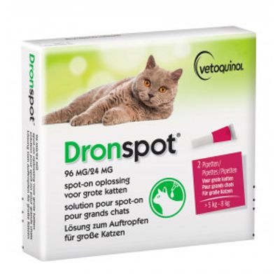 Dronspot 96 mg/24 mg Spot-on oplossing grote kat (5- 8 kg) 2 pipetten