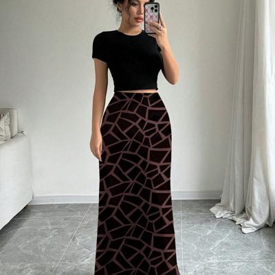 Bon&Bon Leopard Print Maxi Skirt - Coffee Brown Elegant Straight Skirt Black / L