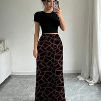 Bon&Bon Leopard Print Maxi Skirt - Coffee Brown Elegant Straight Skirt Black / L