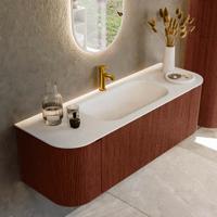 Badmeubel Mondiaz Kurve | 140 cm cm | Meubelkleur Ruby | Wastafelkleur Talc | Solid surface | Wasbak midden spoelbak | 1 kraangat
