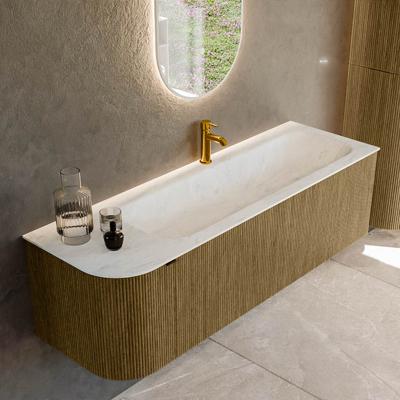 Badmeubel Mondiaz Kurve-Dlux | 145 cm cm | Meubelkleur Dusk | Wastafelkleur Opalo | Solid surface | Wasbak rechter zijde spoelbak | 1 kraangat