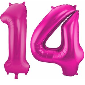 Cijfer ballonnen opblaas - Verjaardag versiering 14 jaar - 85 cm roze