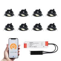 Set van 8 Sienna Smart LED Mini Inbouwspots - Veranda spots - 12V 3W 200lm - Dimbaar - Kantelbaar - Wifi & Bluetooth - 2700K - IP44 - Zwart