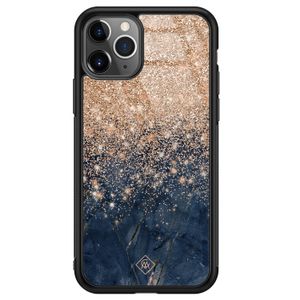 iPhone 11 Pro Max glazen hardcase - Marmer blauw rosegoud