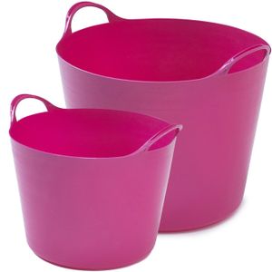 Flexibele emmers - 2x stuks - 14 liter en 39 liter - roze