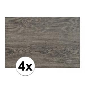 Tafel placemats met hout look print - 4x - donkergrijs - 45 x 30 cm - pvc