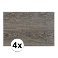 Tafel placemats met hout look print - 4x - donkergrijs - 45 x 30 cm - pvc