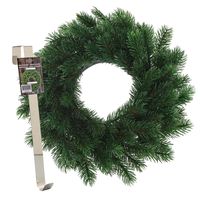 Kerstkrans 35 cm - groen - met messing zilveren hanger/ophanghaak - kerstversiering - thumbnail