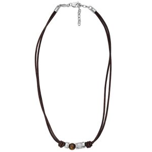 Fossil JF04204040 Ketting Vintage Casual staal-leder zilverkleurig-zwart-bruin