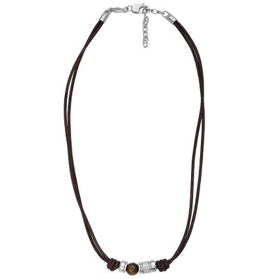 Fossil JF04204040 Ketting Vintage Casual staal-leder zilverkleurig-zwart-bruin