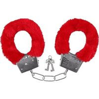 Pluche handboeien - rood - incl 2x sleutels - thumbnail