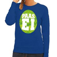 Paas sweater blauw met groen ei voor dames - thumbnail