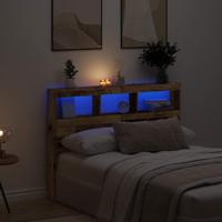Hoofdbordkast met LED 140x17x102 cm oud hout