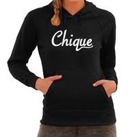 Hooded sweater zwart met  Chique bedrukking voor dames XL  - - thumbnail