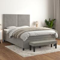Boxspring met matras fluweel lichtgrijs 140x200 cm