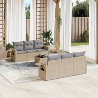 7-delige Loungeset met kussens poly rattan beige