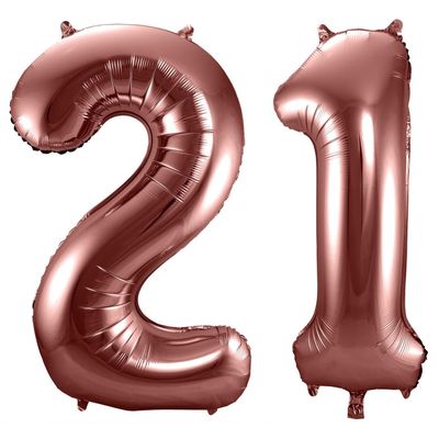Grote folie ballonnen cijfer 21 in het brons 86 cm