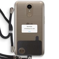 Reminder: LG K10 (2017) Transparant Hoesje met koord Reminder: LG K10 (2017) Transparant Hoesje met koord