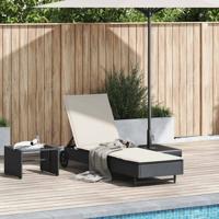 Ligbed met wielen en kussen poly rattan zwart