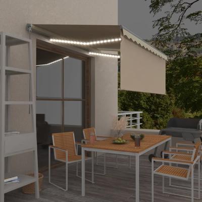 Luifel handmatig uittrekbaar met rolgordijn LED 3x2,5 m crème