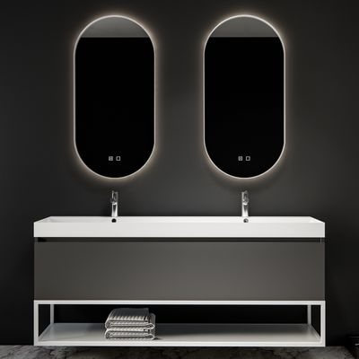 Spiegelcombinatie BWS 2x Thyreos 50x100cm Ovaal Met Rand Mat Wit LED Verlichting & Geintegreerde Spiegelverwarming