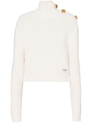 Prada pull en laine à design nervuré - Blanc Prada pull en laine à design nervuré - Blanc