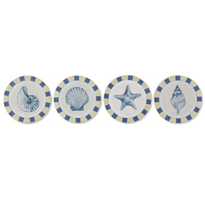 Wanddecoratie Home ESPRIT Blauw Wit Mediterrane 30 x 3 x 30 cm (4 Stuks)