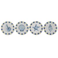 Wanddecoratie Home ESPRIT Blauw Wit Mediterrane 30 x 3 x 30 cm (4 Stuks)