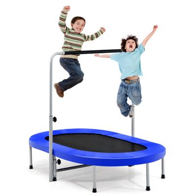 2 Persoons Trampoline met In Hoogte Verstelbare Handvat Mini Trampoline 154 x 90 x 92 -132 cm Blauw
