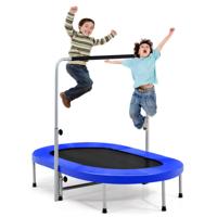 2 Persoons Trampoline met In Hoogte Verstelbare Handvat Mini Trampoline 154 x 90 x 92 -132 cm Blauw