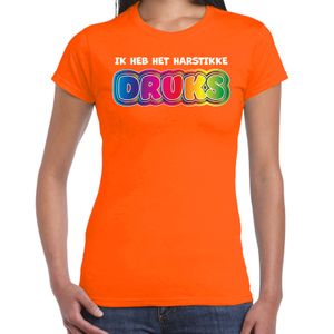 Foute party t-shirt voor dames - Ik heb het hartstikke druks - oranje - carnaval/themafeest