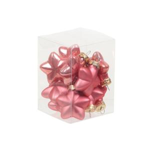 Kerstornamenten - sterren - 12x st - bubblegum roze - 4 cm - glas - mat/glans - kerstversiering